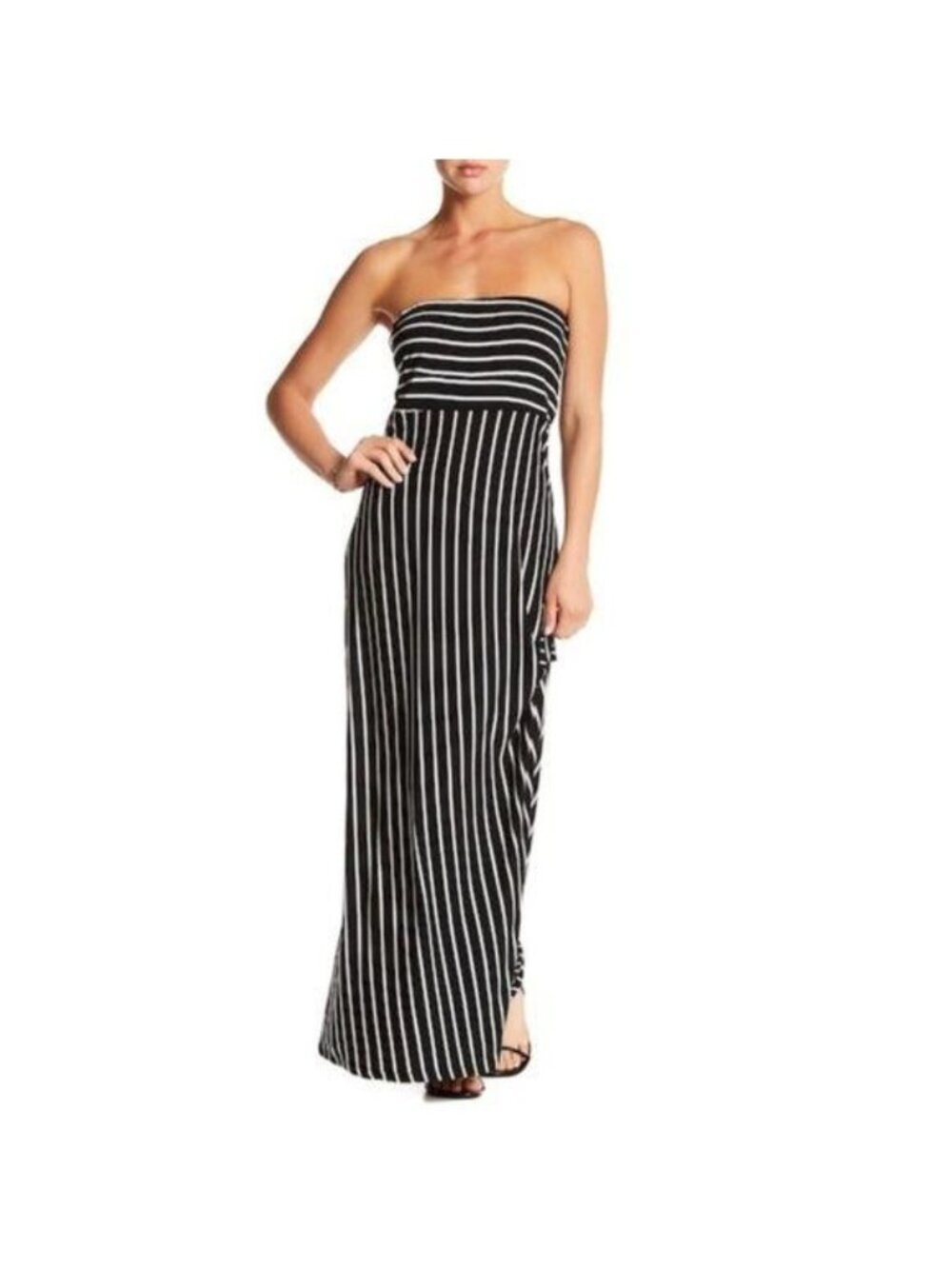 West Kei Black & White Striped Strapless Bandeau Maxi Dress